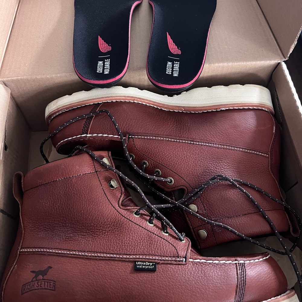 Red wing Irish Setter Men’s Chestnut Brown Leather Lace-Up Work Boots